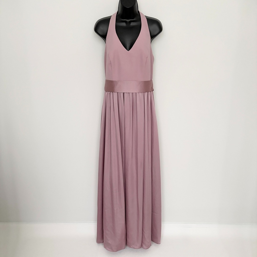 White by Vera Wang Halter Maxi Dress Bridesmaid Gown 10 Pink Formal Romantic Bow
